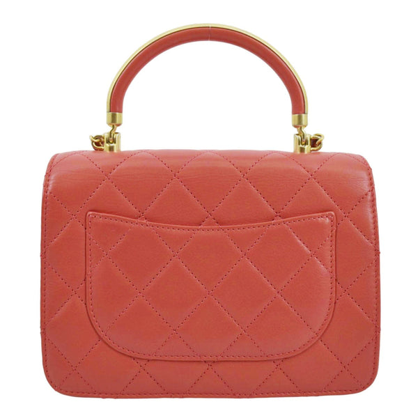 CHANEL Top Handle Quilted Leather Shoulder Bag Red
