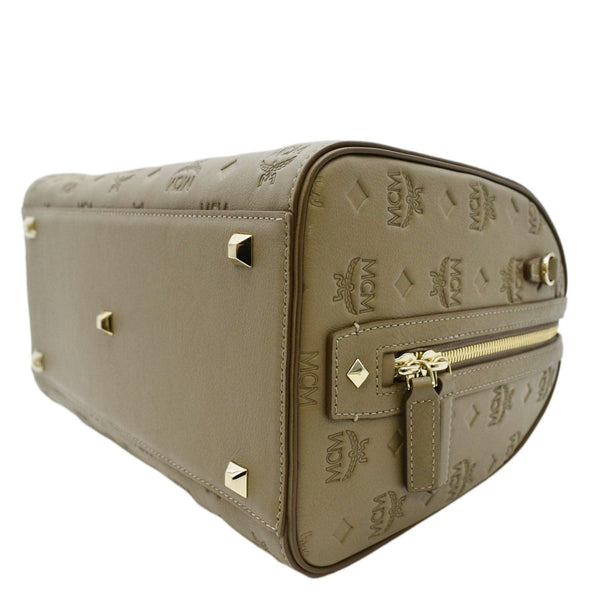 MCM Visetos Essential Leather Boston Bag Taupe