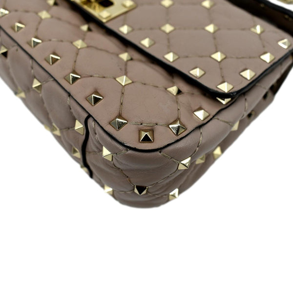 VALENTINO Rockstud Spike Quilted Leather Top Handle Crossbody Bag Poudre