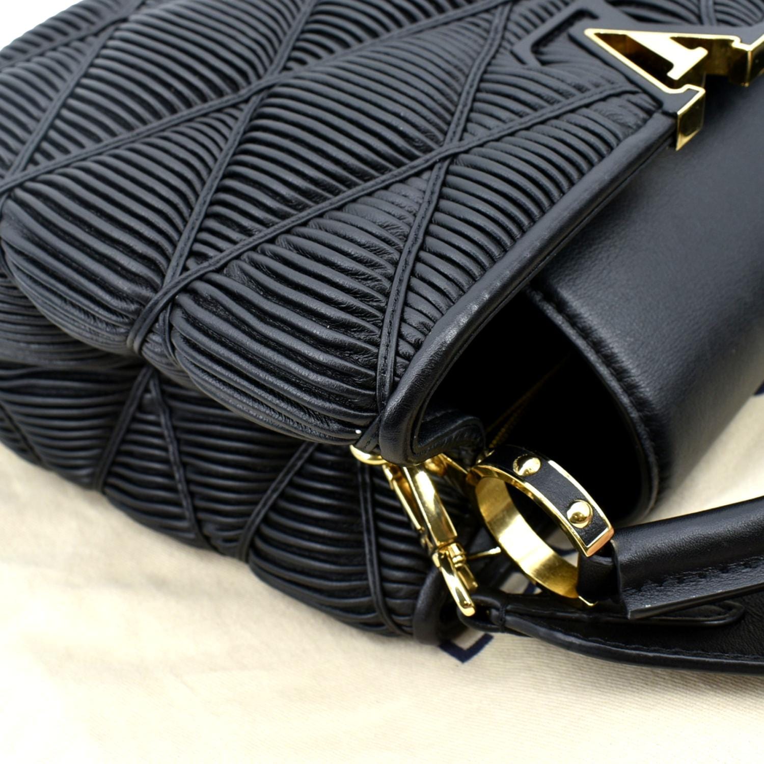 LOUIS VUITTON Capucines Quilted Leather Satchel Bag Black