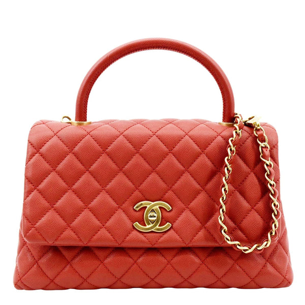 Chanel Medium Coco Leather Top Handle Shoulder Bag in Red Color