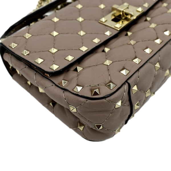 VALENTINO Rockstud Spike Quilted Leather Top Handle Crossbody Bag Poudre