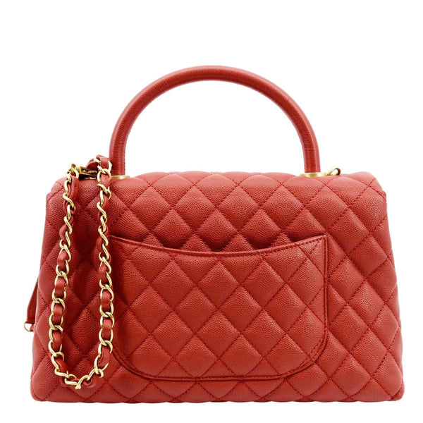 Chanel Medium Coco Leather Top Handle Shoulder Bag in Red Color Backside