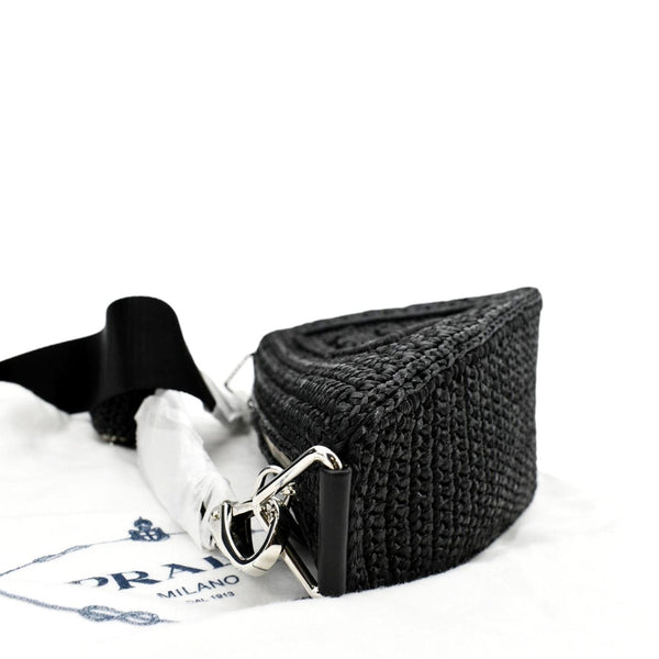 PRADA Triangle Raffia Shoulder Bag Black