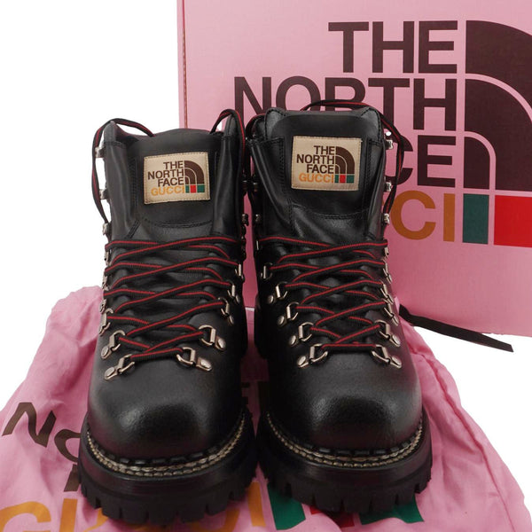 GUCCI X The North Face Calfskin Leather Ankle Boot Black 655401 Size 8 1/2