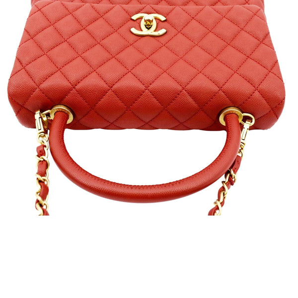 Chanel Medium Coco Leather Top Handle Shoulder Bag in Red Color - Top 