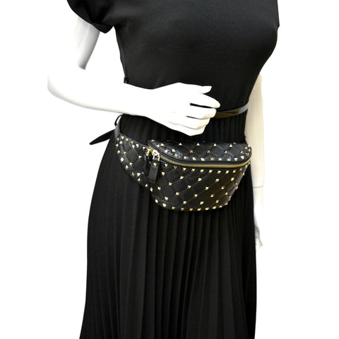 VALENTINO Free Rockstud Spike Leather Crossbody Belt Bag Black