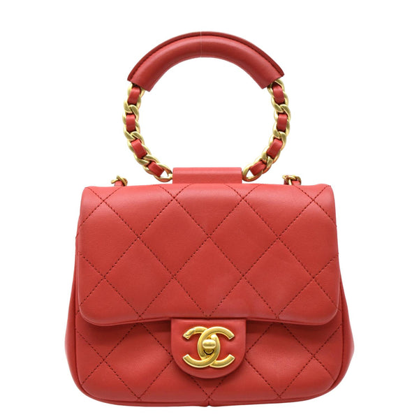 CHANEL Mini In The Loop Quilted  Leather Shoulder Bag Red