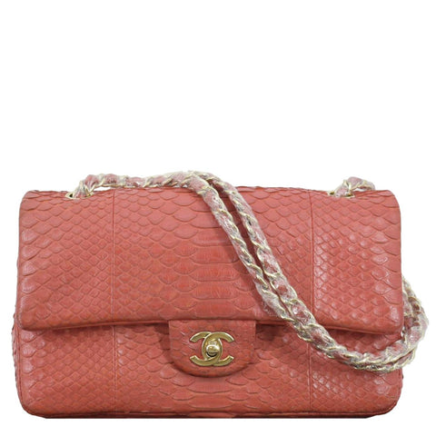 Chanel Classic Medium Double Flap Python Leather Shoulder Bag
