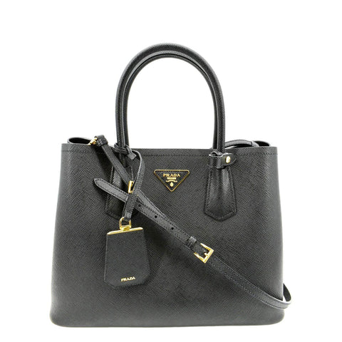 PRADA Double-Zip Saffiano Leather Shoulder Tote Bag Black