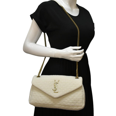 YVES SAINT LAURENT Calypso Organza Leather Crossbody Bag White
