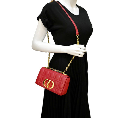 CHRISTIAN DIOR Caro Cannage Calfskin Leather Shoulder Bag Red
