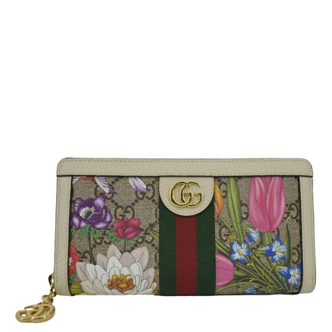 GUCCI Ophidia Flora Web GG Continental Supreme Canvas Wallet Beige 523154