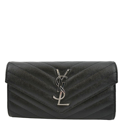 YVES SAINT LAURENT Monogram Grain De Poudre Leather Wallet Black