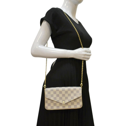 LOUIS VUITTON Felicie Pochette Damier Azur Crossbody Bag White