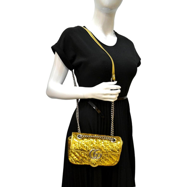 Gucci GG Mini Marmont Sequin Shoulder Bag Gold - Full View