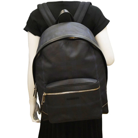 BURBERRY Rocco Check Fabric Backpack Navy Blue