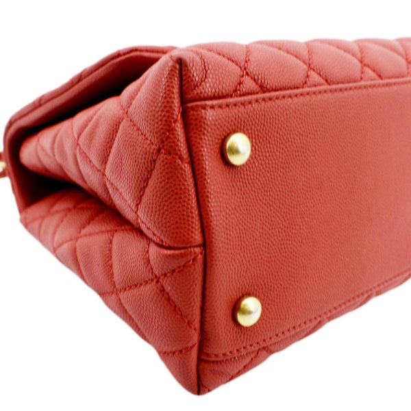 Chanel Medium Coco Leather Top Handle Shoulder Bag in Red Color - Bottom Left