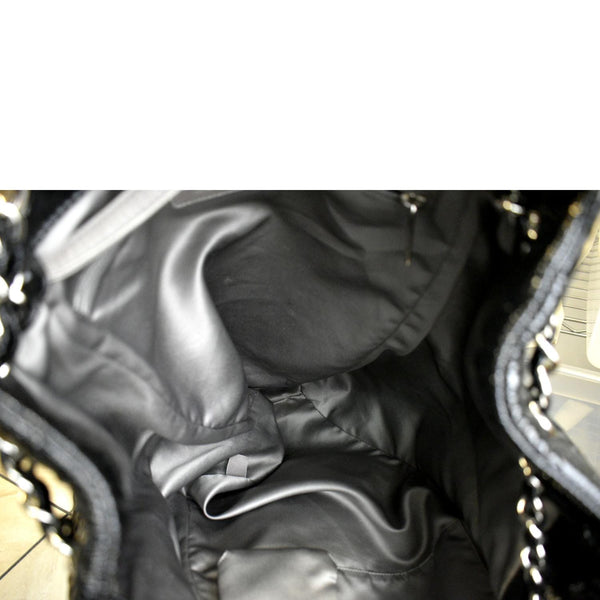 CHANEL Camellia Embossed Vinyl Leather Shoulder Bag Bag Black