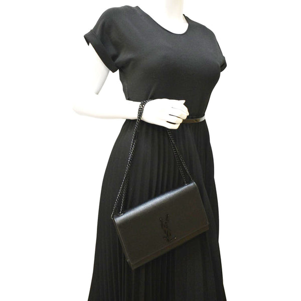 YVES SAINT LAURENT Kate Leather Chain Clutch Crossbody Bag Black