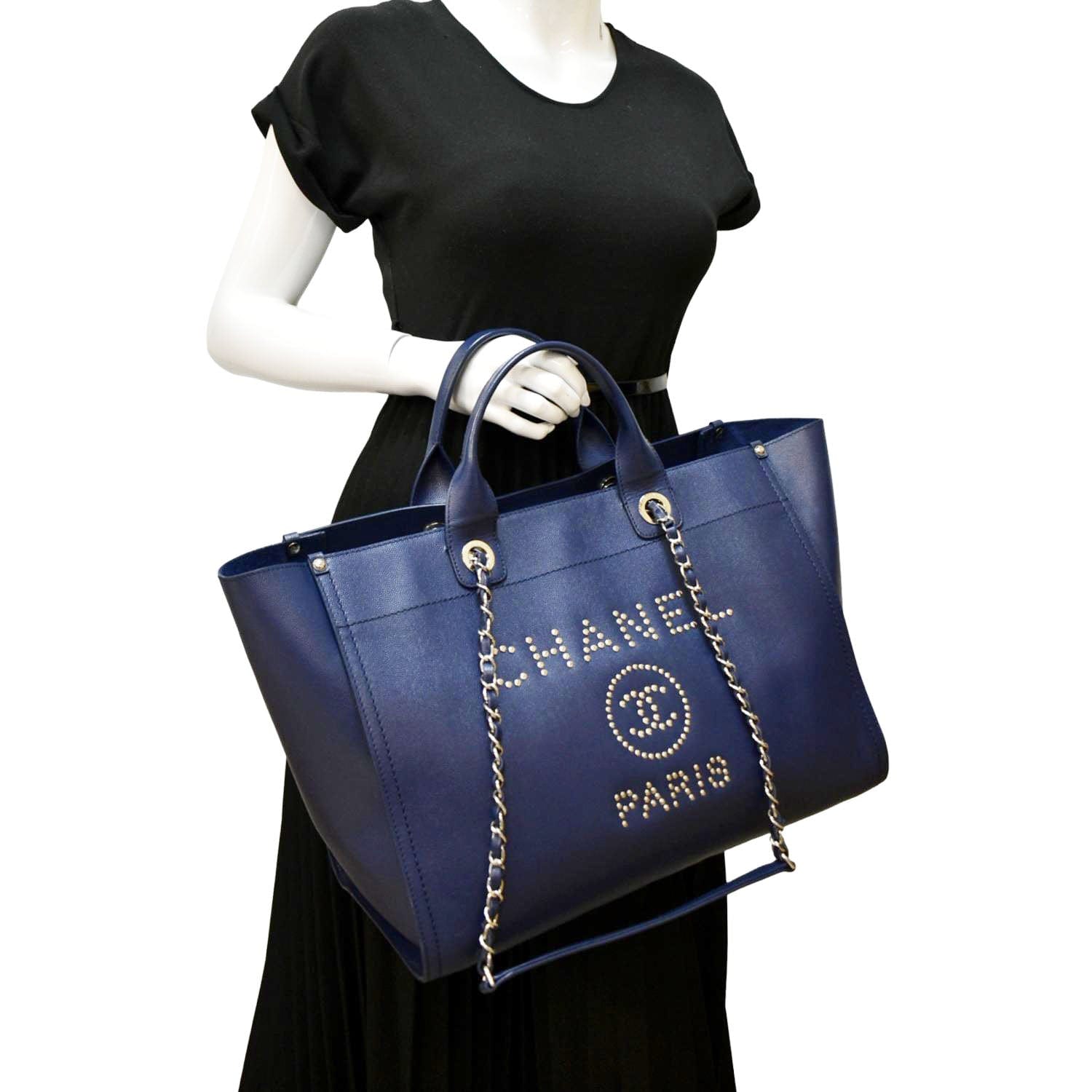 Chanel Deauville Tote Gold-tone Large Navy Blue in Canvas with