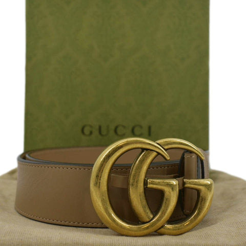 GUCCI Double G Buckle Leather Belt Size 80.32 Tan 400593