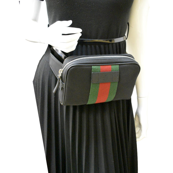 Gucci Web Monogram Canvas Slim Belt Bag in Black