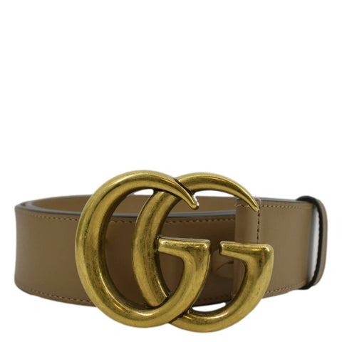 GUCCI Double G Buckle Leather Belt Size 80.32 Tan 400593