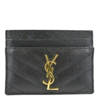 YVES SAINT LAURENT Cassandre Monogram Grain De Poudre Leather Card Holder Black