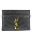 YVES SAINT LAURENT Cassandre Monogram Grain De Poudre Leather Card Holder Black