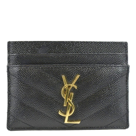 YVES SAINT LAURENT Cassandre Monogram Grain De Poudre Leather Card Holder Black