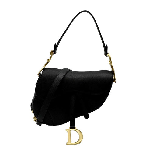 CHRISTIAN DIOR Saddle Grained Calfskin Leather Satchel Shoulder Bag Black