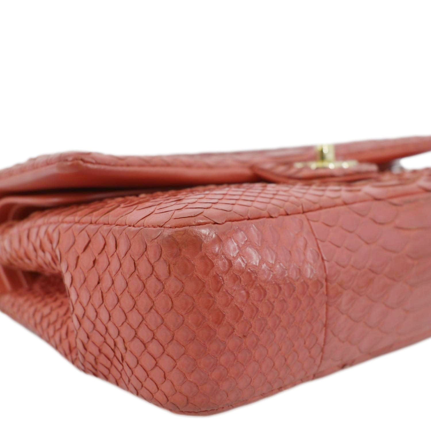 Red Chanel Python CHANEL Classic Medium Double Flap Python Leather Shoulder Bag Red