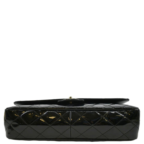 CHANEL Through Flap Quilted Patent Leather Shoulder Bag Black