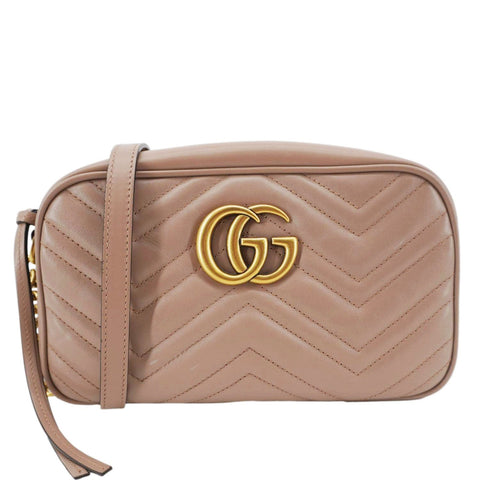 GUCCI GG Marmont Small Matelasse Chevron Leather Camera Bag Beige 447632