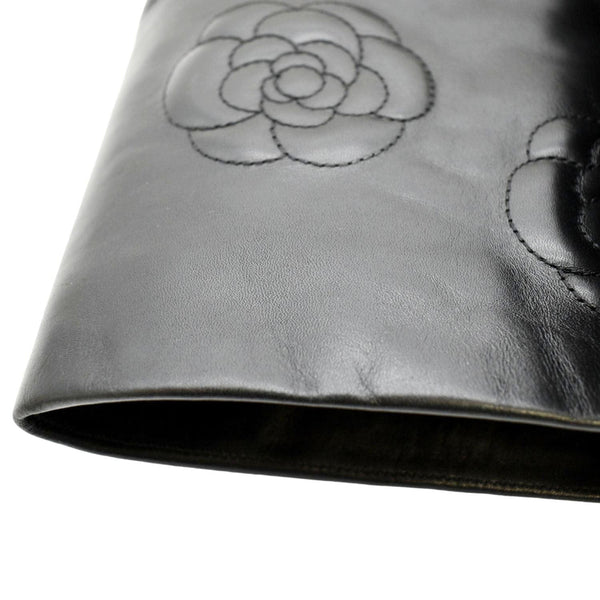 CHANEL Camellia Leather Boot Black Size 39.5