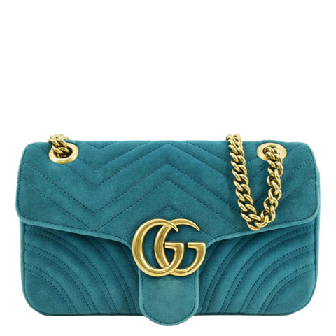 GUCCI GG Marmont Small Velvet Shoulder Bag Turquoise 443497