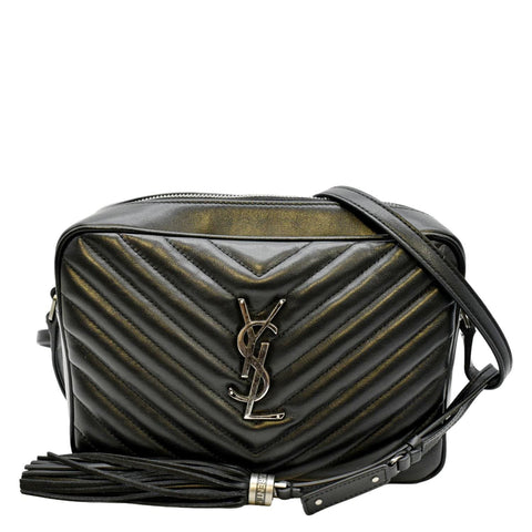 YVES SAINT LAURENT Lou Chevron Leather Camera Crossbody Bag Black