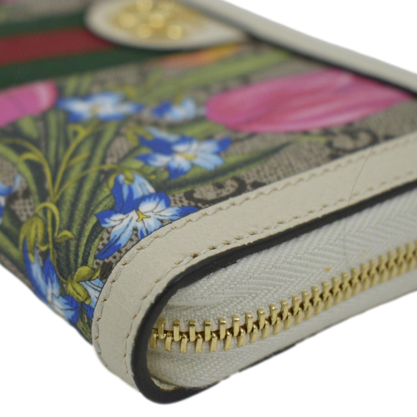 GUCCI Ophidia Flora Web GG Continental Supreme Canvas Wallet Beige 523