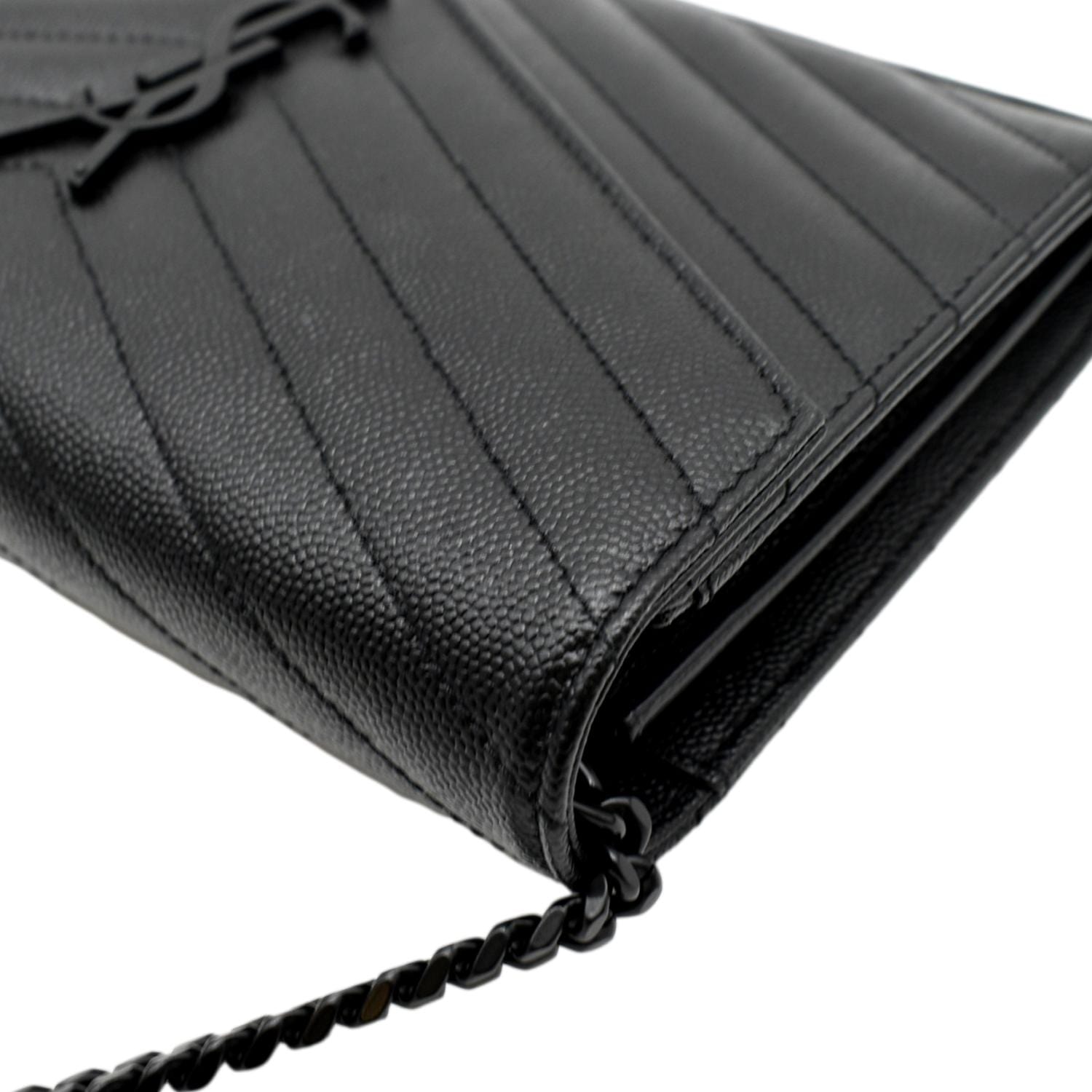 Yves Saint Laurent Cassandra Grain de Poudre Embossed Chain Wallet Black