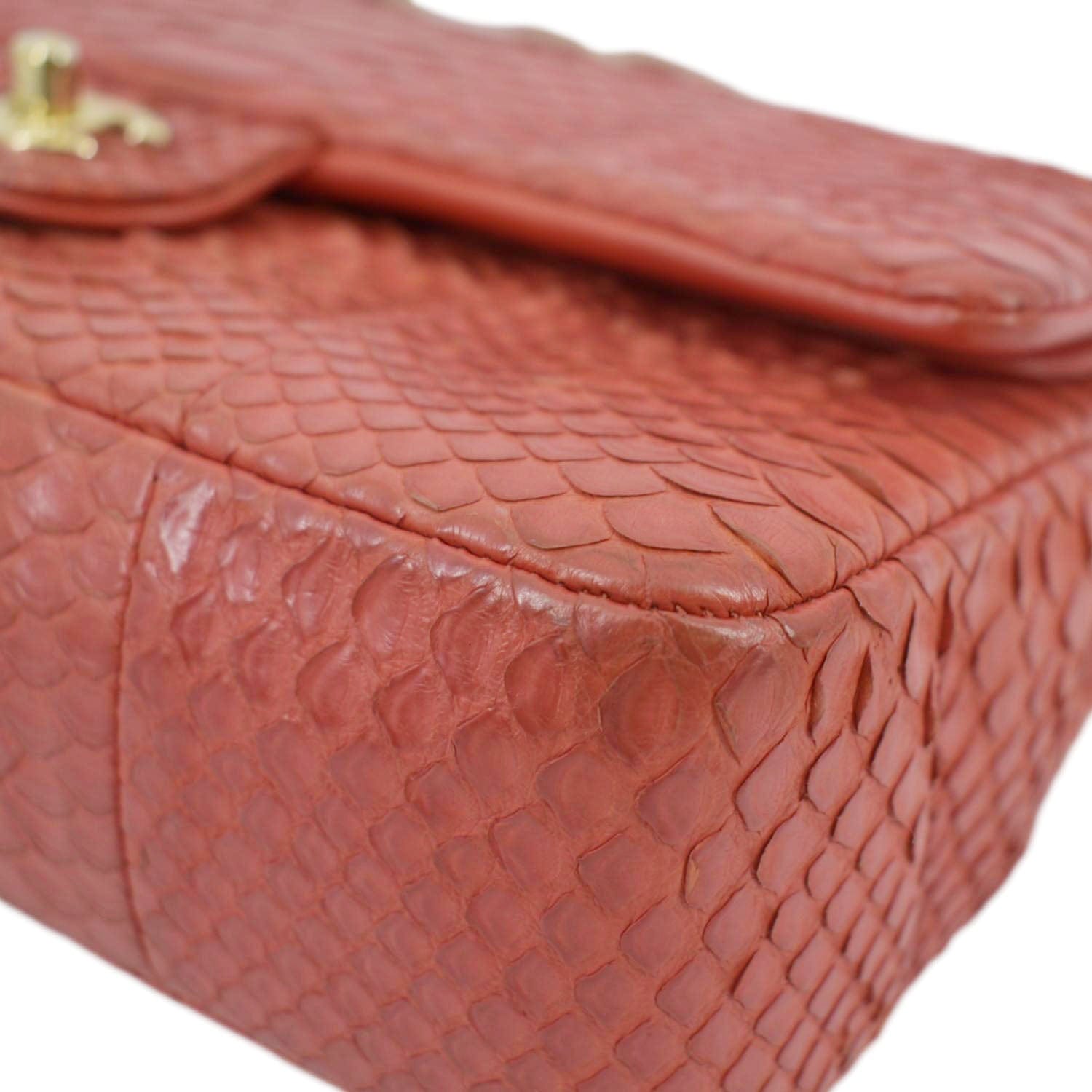 Red Chanel Python CHANEL Classic Medium Double Flap Python Leather Shoulder Bag Red