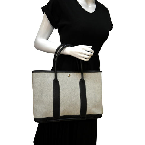 HERMES Garden Party Canvas Tote Bag Black