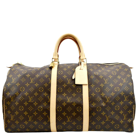 LOUIS VUITTON Keepall 55 Monogram Canvas Bostan Bag Brown
