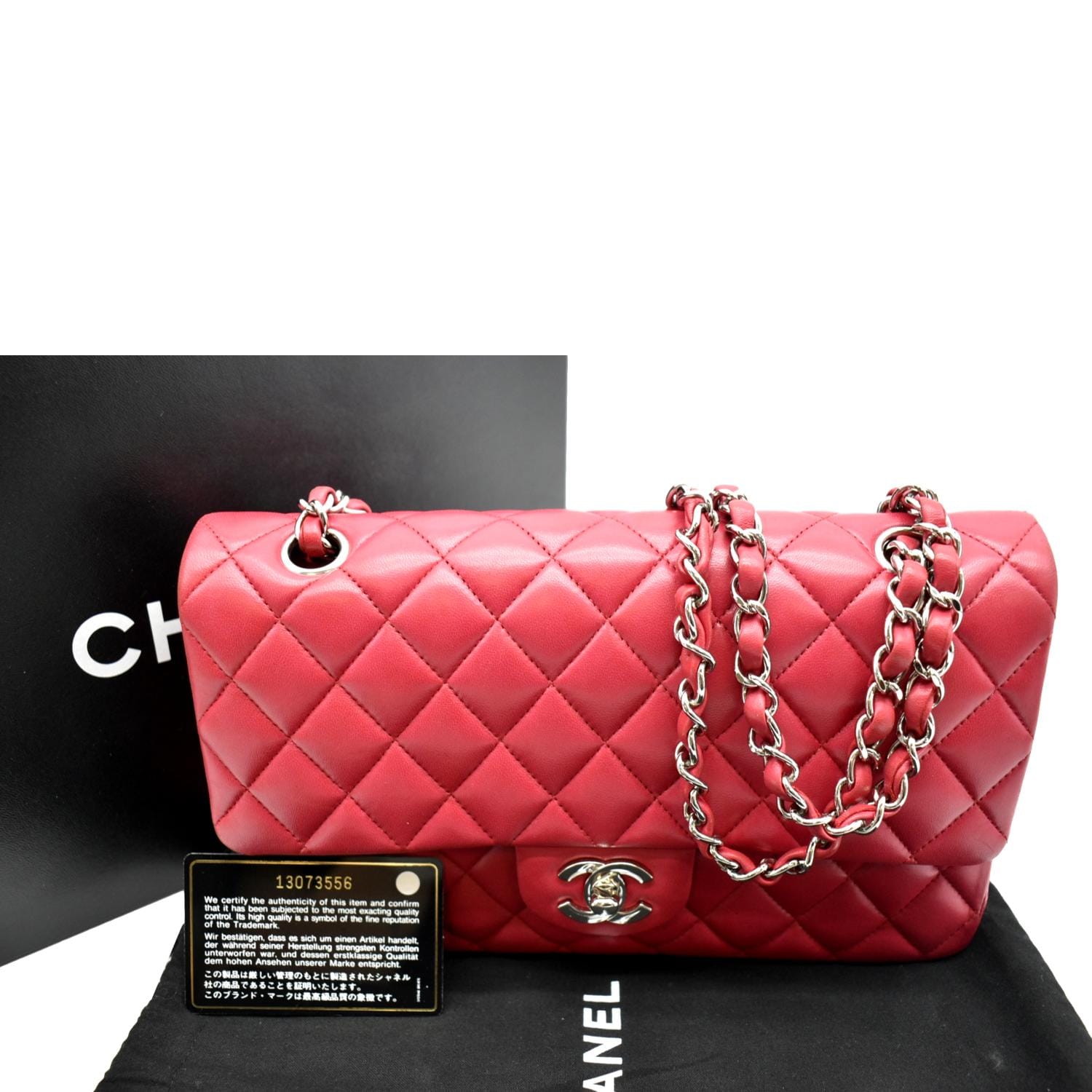 Chanel Red Quilted Lambskin Leather Medium Classic Double Flap Bag Chanel