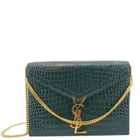 YVES SAINT LAURENT Cassandra  Embossed Leather Shoulder Bag Green