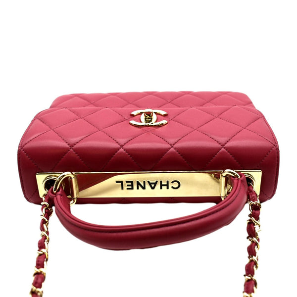 CHANEL Trendy CC Top Handle Flap Quilted Leather Shoulder Bag Pink