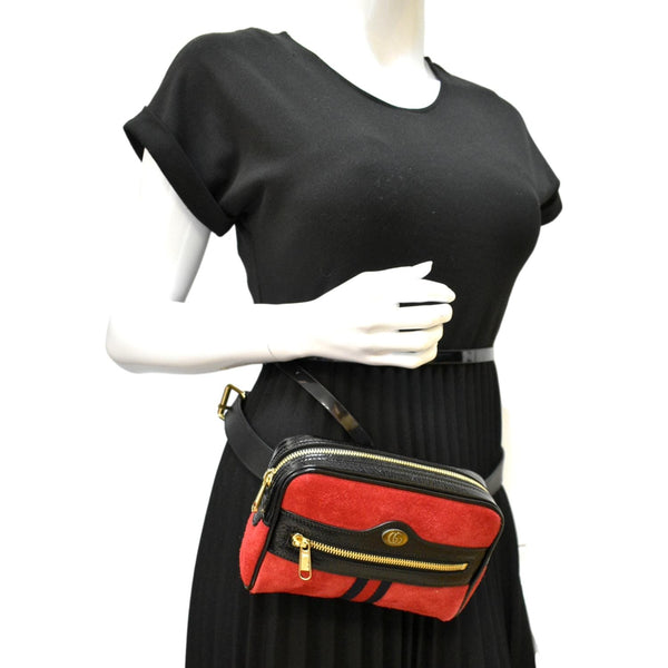 Gucci Ophidia Small Suede Belt Waist Bag in Red color - Full View