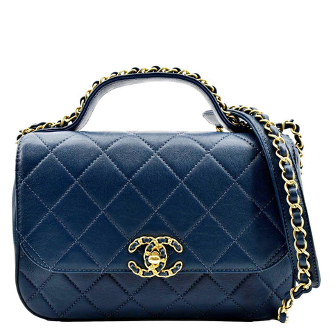 CHANEL Infinity Chain Quilted Leather Crossbody Bag Blue