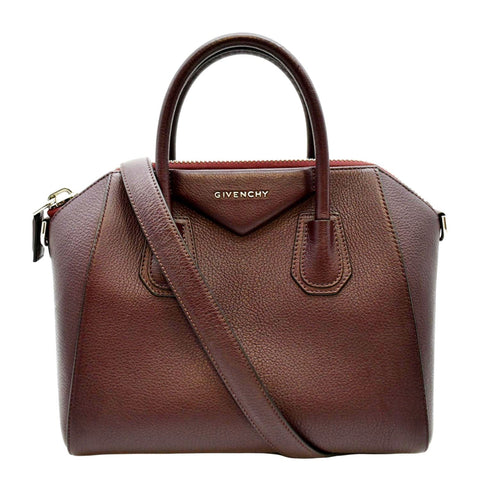 GIVENCHY Antigona Small Aubergine Leather Shoulder Bag Burgundy