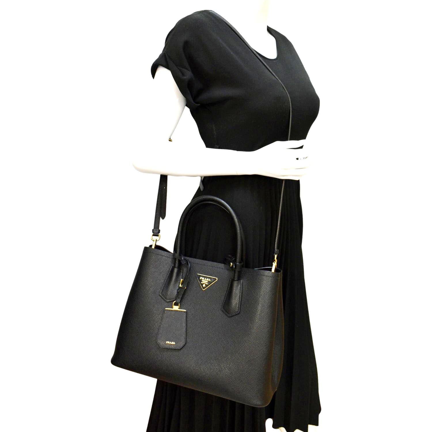 White/black Prada Double Saffiano Leather Mini Bag